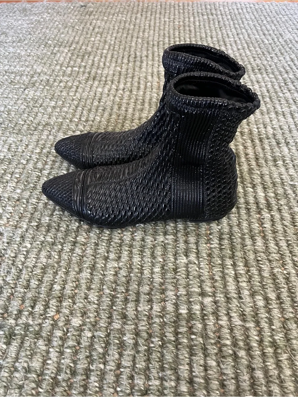 Black Pointed Knit Sock Ankle Boots - Women